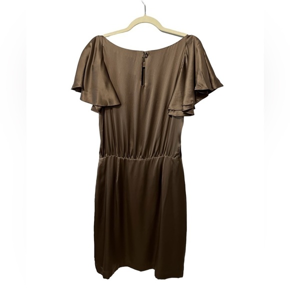 Banana Republic Chocolate Brown 100% Silk Dress Flutter Sleeves Size 12 NWT - Picture 5 of 11